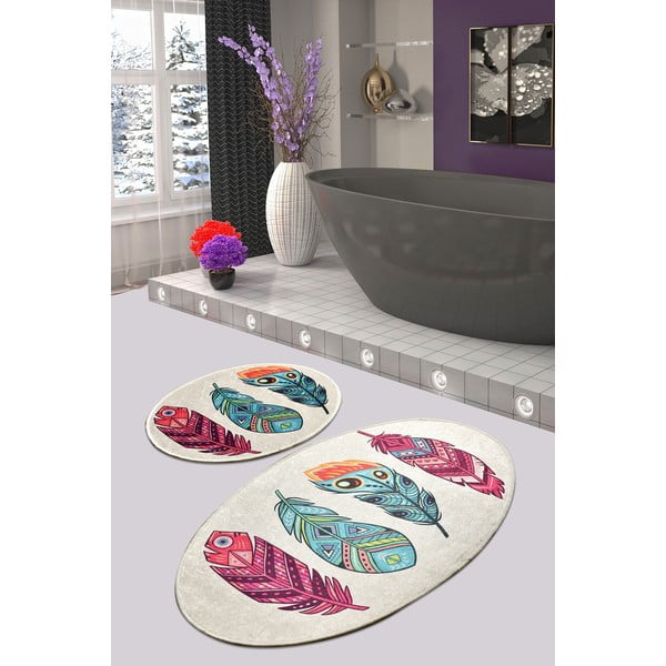 Set di tappetini per il bagno 2 pz 60x100 cm Feather – Foutastic-image-1