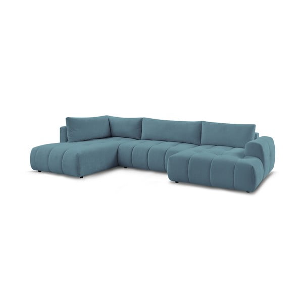Divano angolare blu allungabile e con contenitore (penisola a sinistra/a U) con rivestimento in ciniglia Fuji – Bobochic Paris-image-3