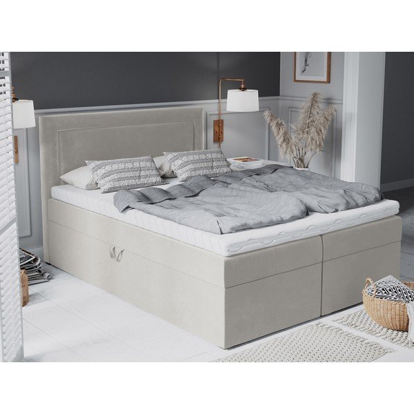 Letto boxspring beige con contenitore 200x200 cm Yucca - Mazzini Beds-image-1