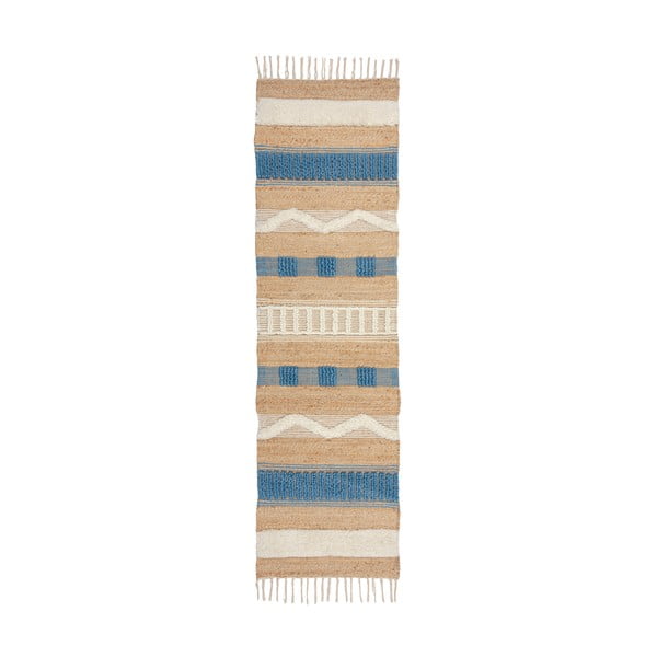 Passatoia in misto juta tessuta a mano in blu-naturale 60x230 cm Medina Jute - Flair Rugs