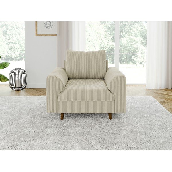 Poltrona beige con rivestimento in velluto a coste Ariella – Ropez-image-3