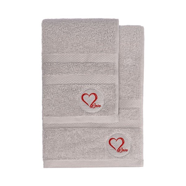 Set di asciugamani per viso e corpo tipo terry grigi in cotone 2 pz Love – Foutastic