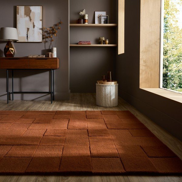 Tappeto color terracotta in lana tessuto a mano 120x170 cm Checkerboard – Flair Rugs-image-1
