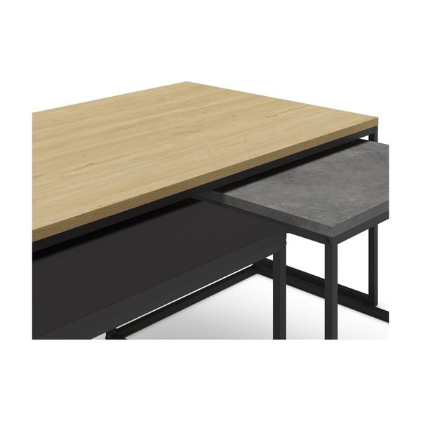 set di 3 tavolini in colore grigio-naturale 60x110 cm Camelia - Marckeric-image-4