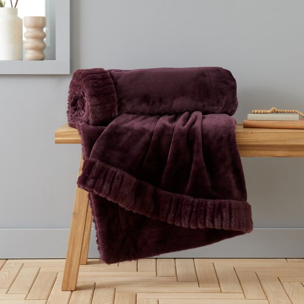 Coperta viola scuro in micropile 150x200 cm Velvet and Faux Fur – Catherine Lansfield-image-1