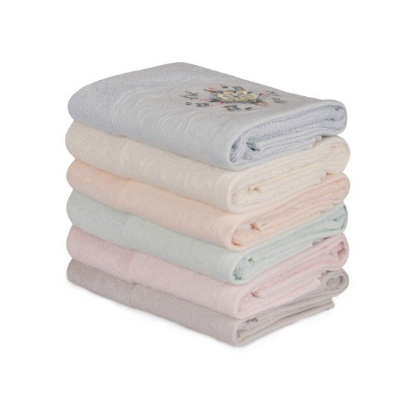 Set di 6 asciugamani in cotone Daireli Papatya, 50 x 90 cm - Foutastic