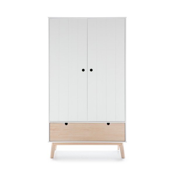 Armadio per bambini bianco con gambe in legno di pino Kiara - Marckeric-image-2