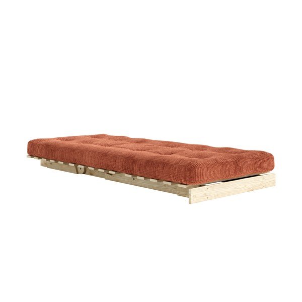 Poltrona stile futon color terracotta allungabile con rivestimento in velluto a coste Roots – Karup-image-1