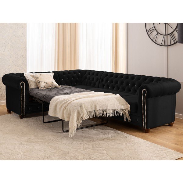 Divano angolare nero allungabile (con penisola a sinistra/a L) con rivestimento in velluto York Blik – Ropez-image-1