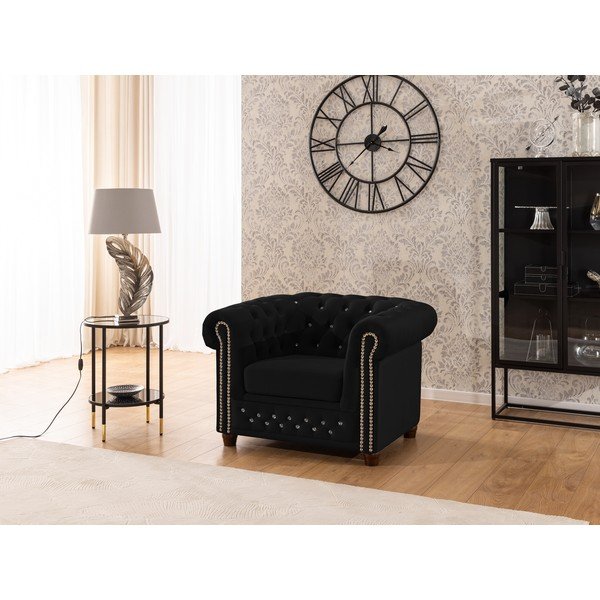 Poltrona chesterfield nera con rivestimento in velluto York Blik – Ropez-image-3