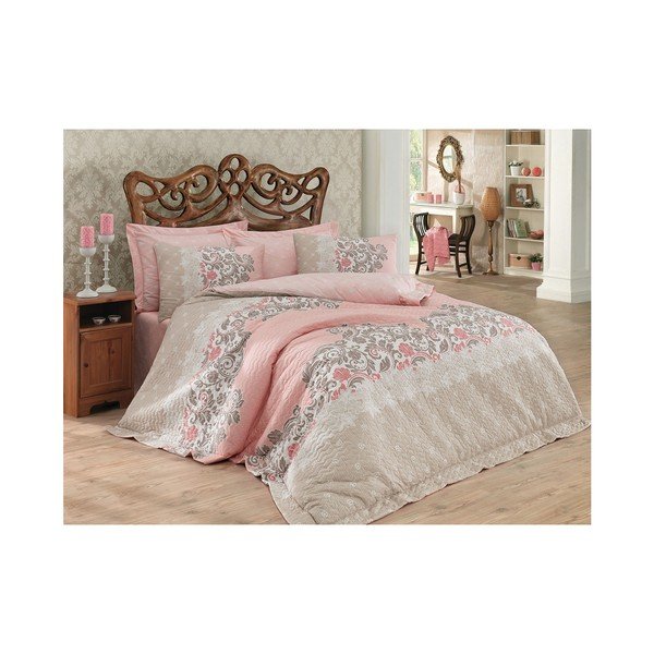 Set copriletto matrimoniale con lenzuolo e 2 federe Megan Beige, 220 x 230 cm - Mijolnir
