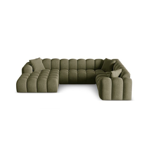 Divano angolare verde (con penisola a destra/a U) con rivestimento in ciniglia Treno – Cosmopolitan Design