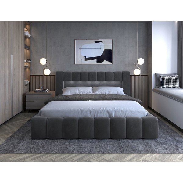 Letto matrimoniale imbottito grigio con contenitore con rete inclusa 180x200 cm Lamica – ELTAP-image-2