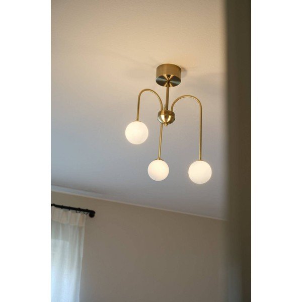 Plafoniera bianca/color ottone in vetro opale con intensità regolabile ø 42 cm Marne – Jotex-image-1