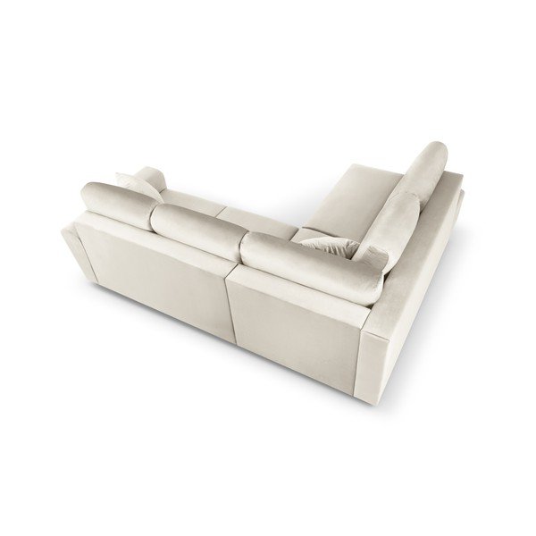 Divano angolare beige allungabile e con contenitore (con penisola a sinistra/a L) con rivestimento in velluto Kyoto – Cosmopolitan Design-image-4