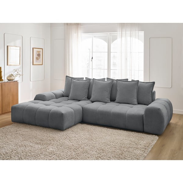 Divano angolare grigio scuro allungabile e con contenitore (penisola a sinistra/chaise lounge) con rivestimento in ciniglia Everest – Bobochic Paris-image-1