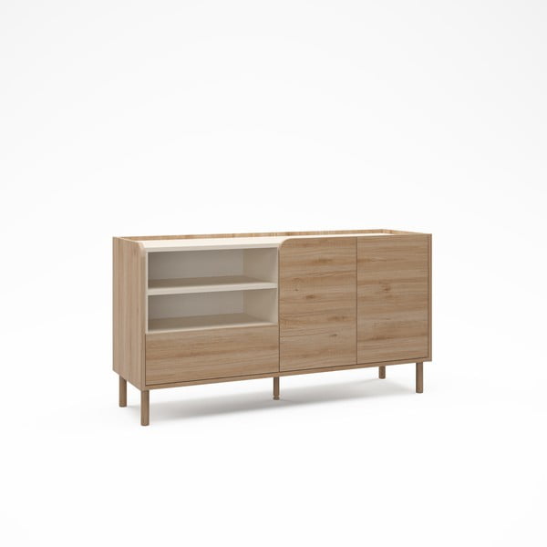 Cassettiera di colore naturale con effetto rovere 141x75,5x44 cm Monza – Marckeric-image-3