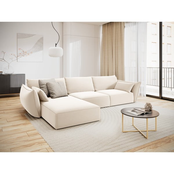 Divano angolare beige (con penisola a sinistra/con chaise lounge) con rivestimento in velluto Vanda – Mazzini Sofas-image-1