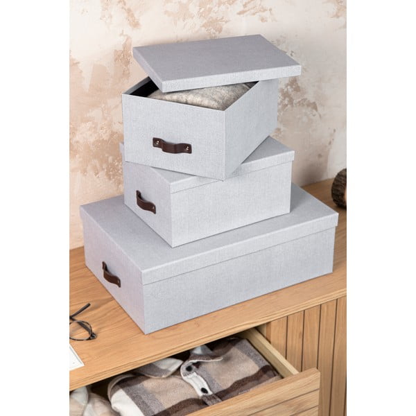 Scatole di cartone grigio chiaro con coperchio in set da 3 31x47x15 cm Inge - Bigso Box of Sweden-image-2