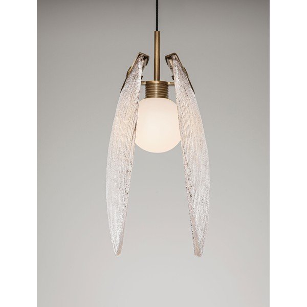 Lampadario LED color ottone in acciaio con paralume in vetro Shelina – Nova Luce-image-3