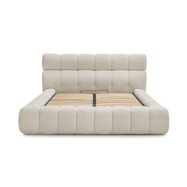 Letto matrimoniale imbottito beige contenitore e rete inclusi 180x200 cm Mont Blanc - Bobochic Paris-image-2