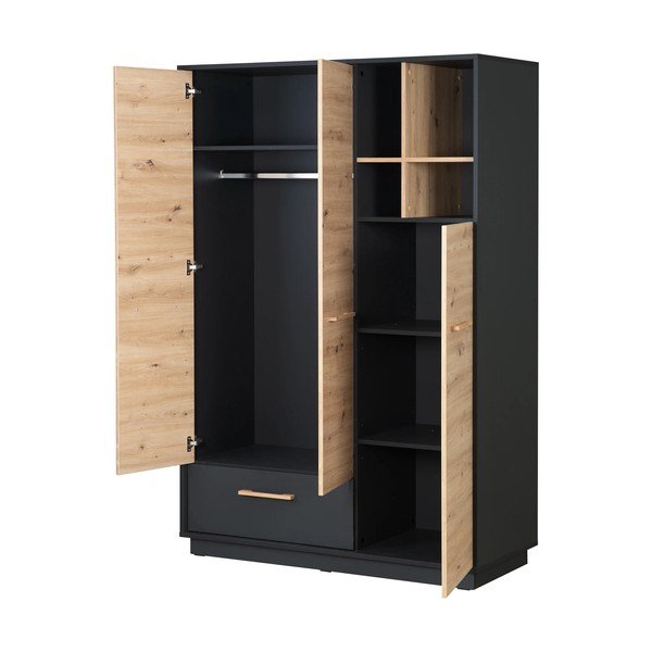 Armadio per bambini in rovere decorato in colore antracite-naturale 132x195 cm Lenn - Roba-image-4