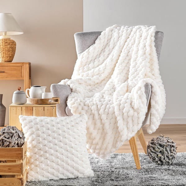 Coperta color crema in micropile 180x220 cm Frosty – douceur d'intérieur-image-3