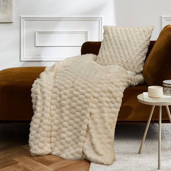 Coperta avorio in micropile 180x220 cm Frosty – douceur d'intérieur-image-1