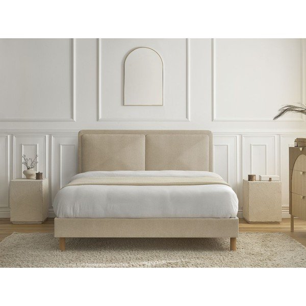 Letto matrimoniale imbottito beige imbottito con rete inclusa 160x200 cm Mara – Bobochic Paris-image-3