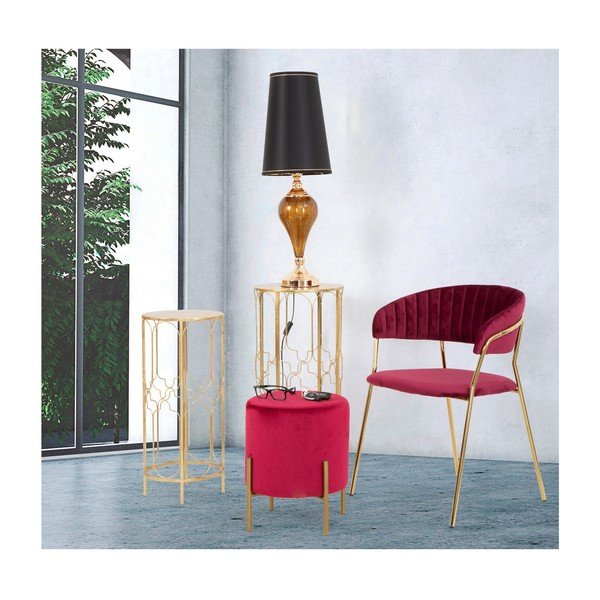 Pouf rosso vino con gambe in ferro color oro Rotondo - Mauro Ferretti-image-1
