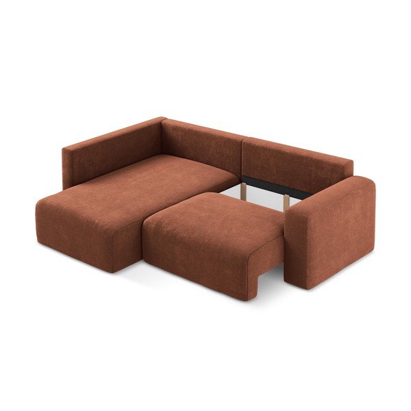 Divano angolare color terracotta allungabile/con contenitore (con penisola a sinistra/a L) con rivestimento in ciniglia Kona – Makamii-image-4
