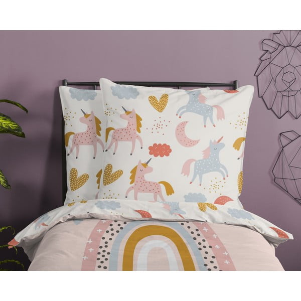 Set copripiumino e federa da bambini rosa in cotone per letto singolo 140x200 cm Unilove – Good Morning-image-2