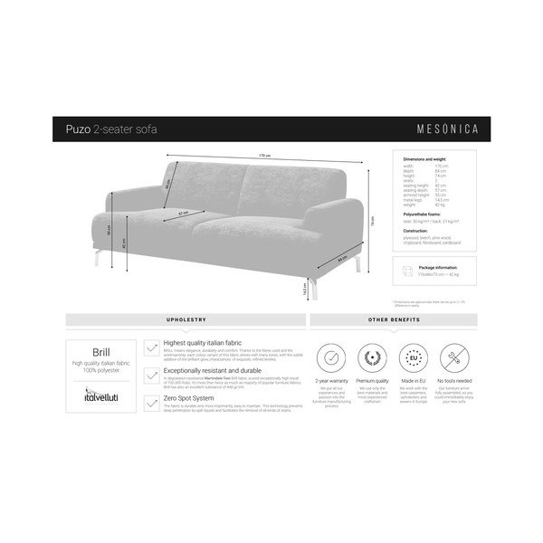 Divano grigio scuro Puzo, 170 cm - MESONICA-image-4