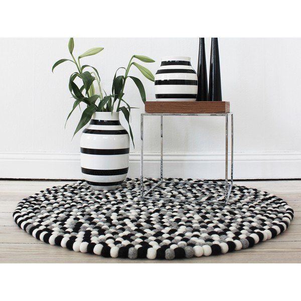 Tappeto in lana a palline bianche e nere , ⌀ 120 cm Ball Rugs - Wooldot-image-2