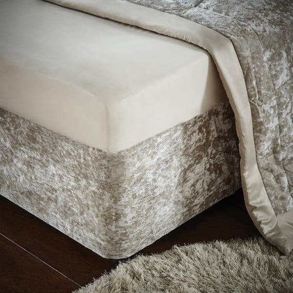 Rivestimento per struttura letto in velluto elasticizzato beige 137x198 cm Crushed Velvet - Catherine Lansfield-image-3