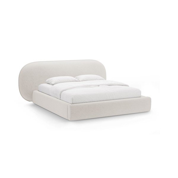 Letto matrimoniale imbottito color crema con contenitore con rete inclusa 160x200 cm Ovalo – Micadoni 