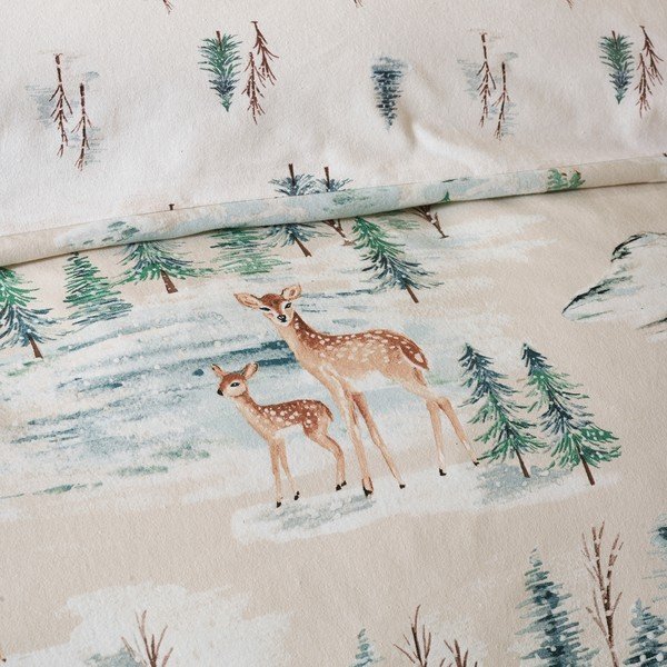 Set copripiumino e federa di colore naturale in flanella per letto singolo 135x200 cm Brushed Christmas Deer – Catherine Lansfield-image-3
