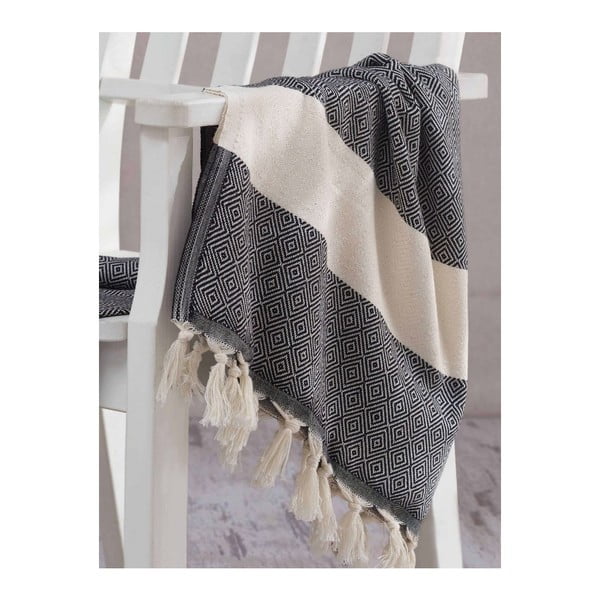 Telo da bagno Hammam Elmas crema e nero, 100 x 180 cm - Mijolnir