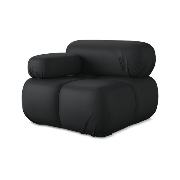 Parte divano componibile nero (con penisola a sinistra) con rivestimento in finta pelle Lokua – Makamii-image-1