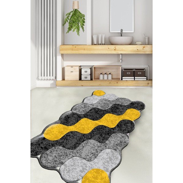 Tappetino da bagno giallo-grigio 70x120 cm Circle - Foutastic-image-1
