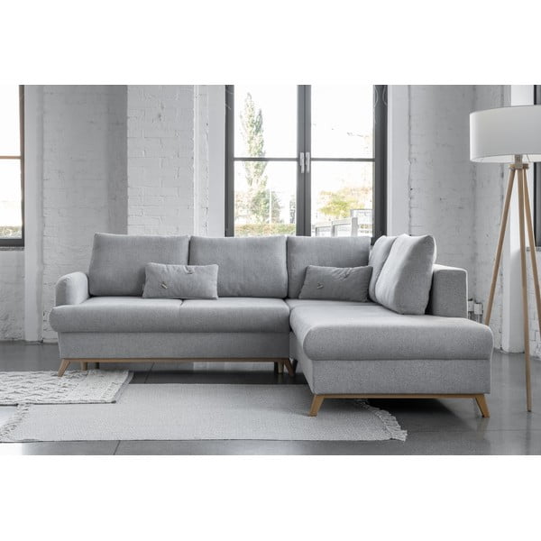 Divano angolare grigio chiaro allungabile/con contenitore (con penisola a destra/a L) Scandic Lagom – Miuform-image-1