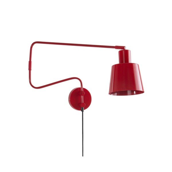 Lampada da parete rossa in metallo con alimentazione a corrente con struttura flessibile Stig – Jotex