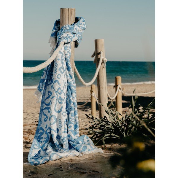 Plaid blu con cotone Summer , 140 x 180 cm Mykonos - Euromant-image-1