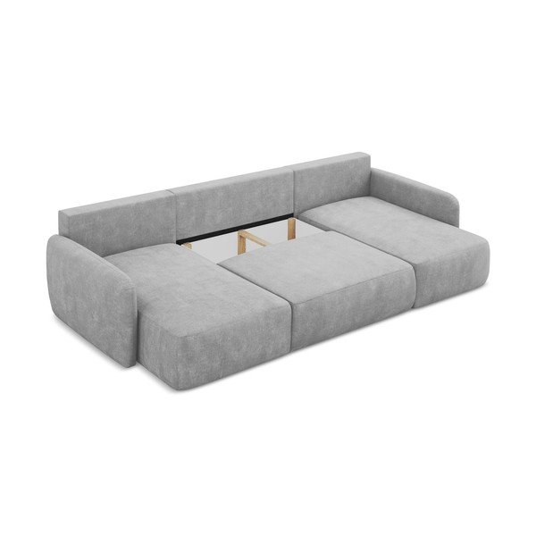 Divano angolare grigio chiaro allungabile/con contenitore (a U) con rivestimento in ciniglia Lilo – Makamii-image-3