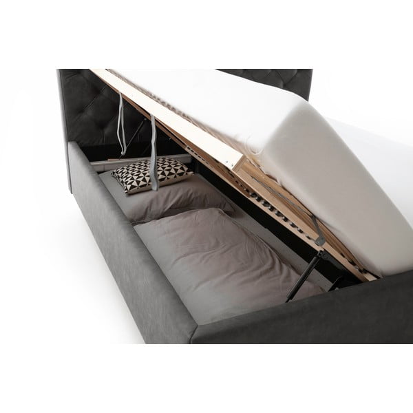 Letto matrimoniale imbottito grigio scuro con contenitore con rete inclusa 180x200 cm San Remo – Meise Möbel-image-1