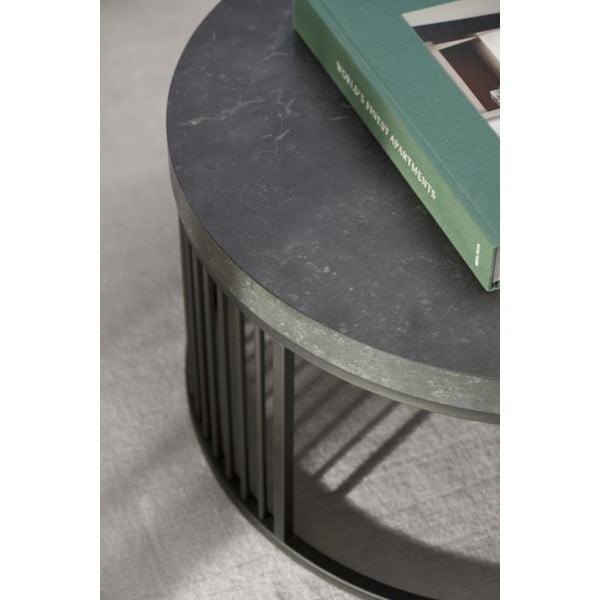 Tavolino rotondo nero con piano effetto marmo ø 65 cm Strington - Actona-image-2
