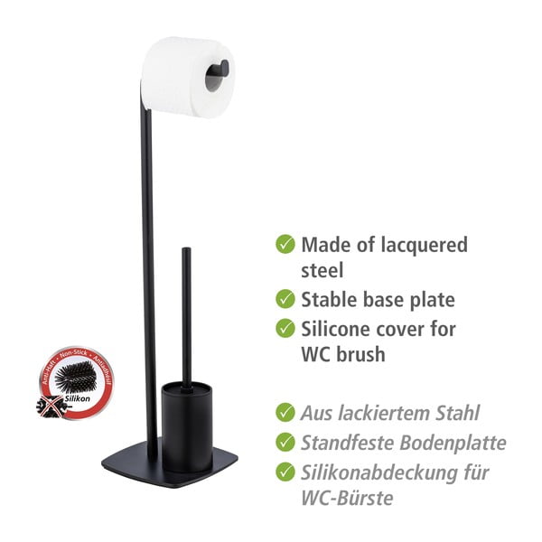 Porta carta igienica in acciaio con spazzola Iria - Wenko-image-4