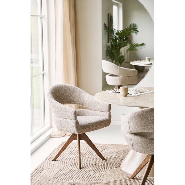 Sedia da pranzo beige in imbottito con braccioli Dover – House Nordic-image-1