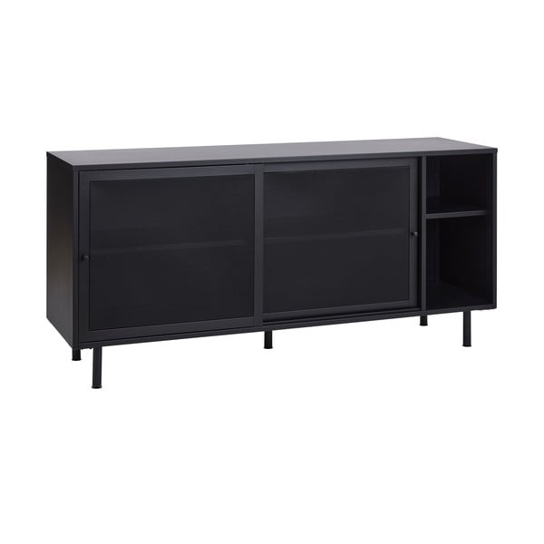 Cassettiera nera in metallo con ante scorrevoli 160x75x46 cm Veep – Unique Furniture-image-4