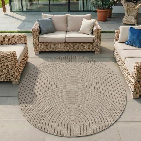Tappeto da interno/esterno rotondo beige ø 120 cm Nova – Ayyildiz Carpets-image-1